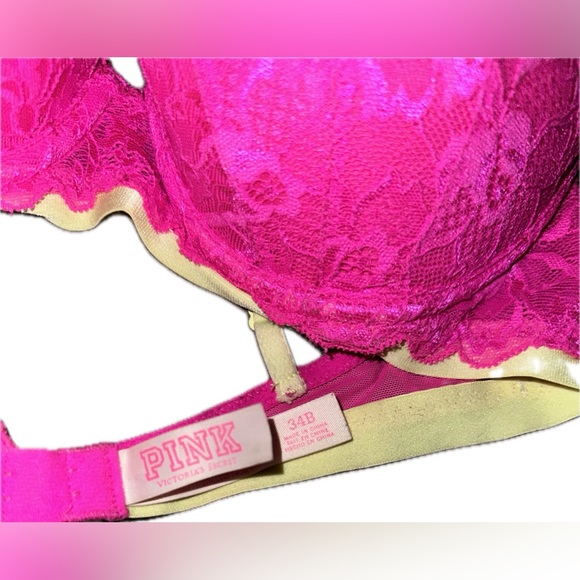 Victoria’s Secret PINK Bright Pink/Yellow Lace Strappy Push Up Bra - Picture 4 of 4